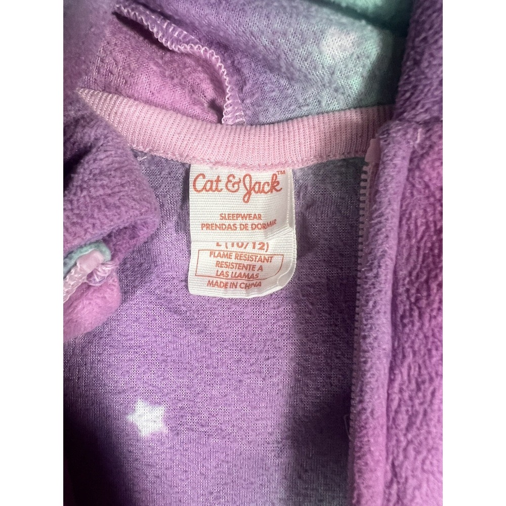 CAT & JACK SZ L 10-12Hooded Unicorn One Piece Fleece Sleeper Girls Tie Dye Stars - Picture 4 of 8